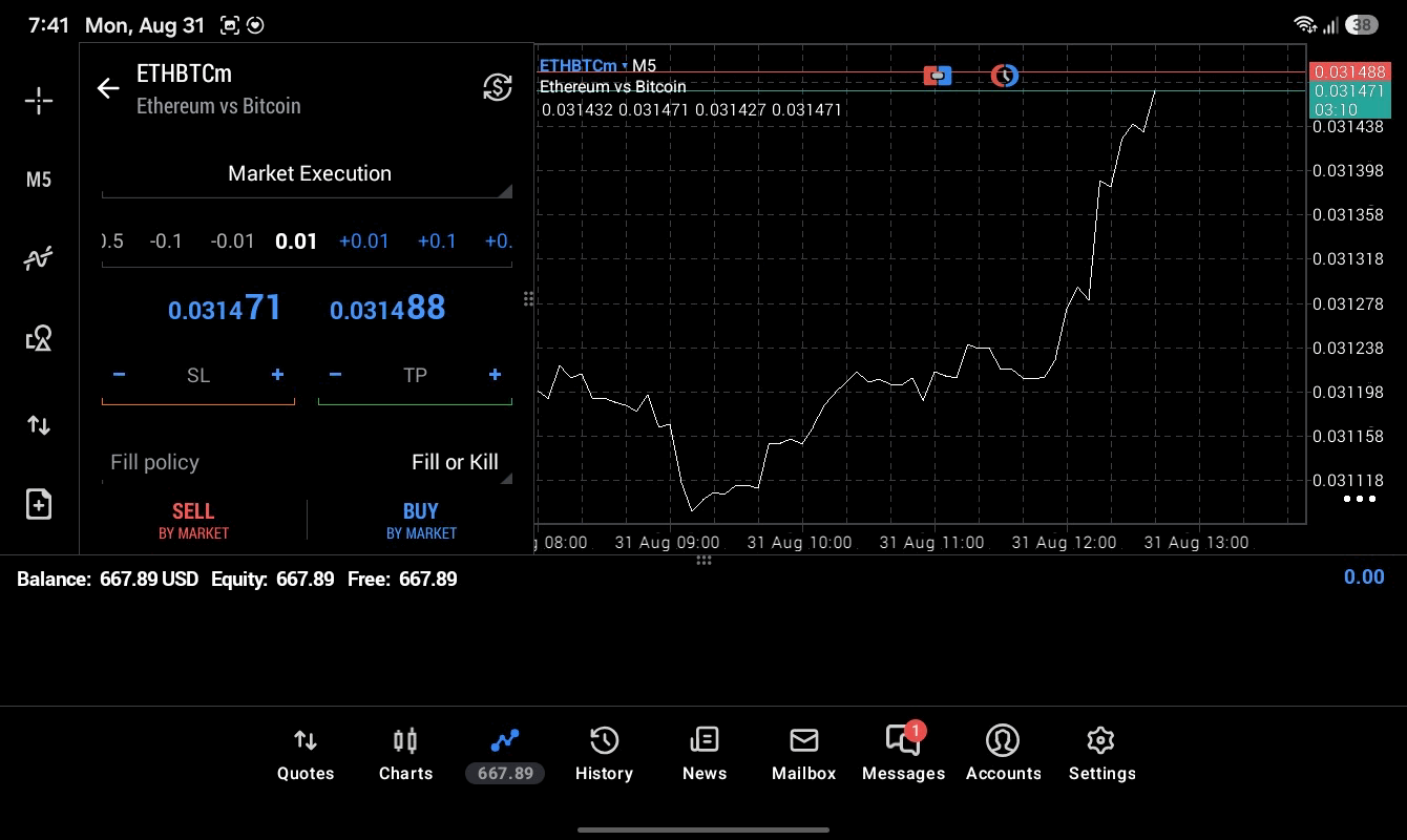 ETHBTC 0.01 lot แอป MT5