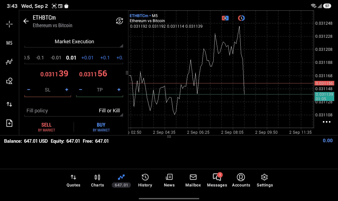 ETHBTC 0.01 lot แอป MT5