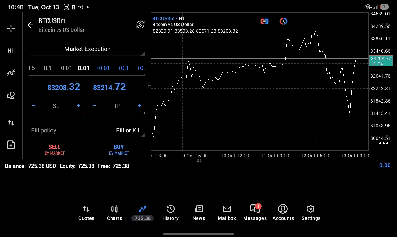 BTCUSD 0.01 lot แอป MT5